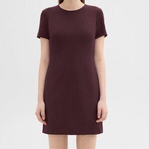 Theory Sheath Dress in Good Wool Malbec Short Sleeves Back Zipper Size 10 Garnet